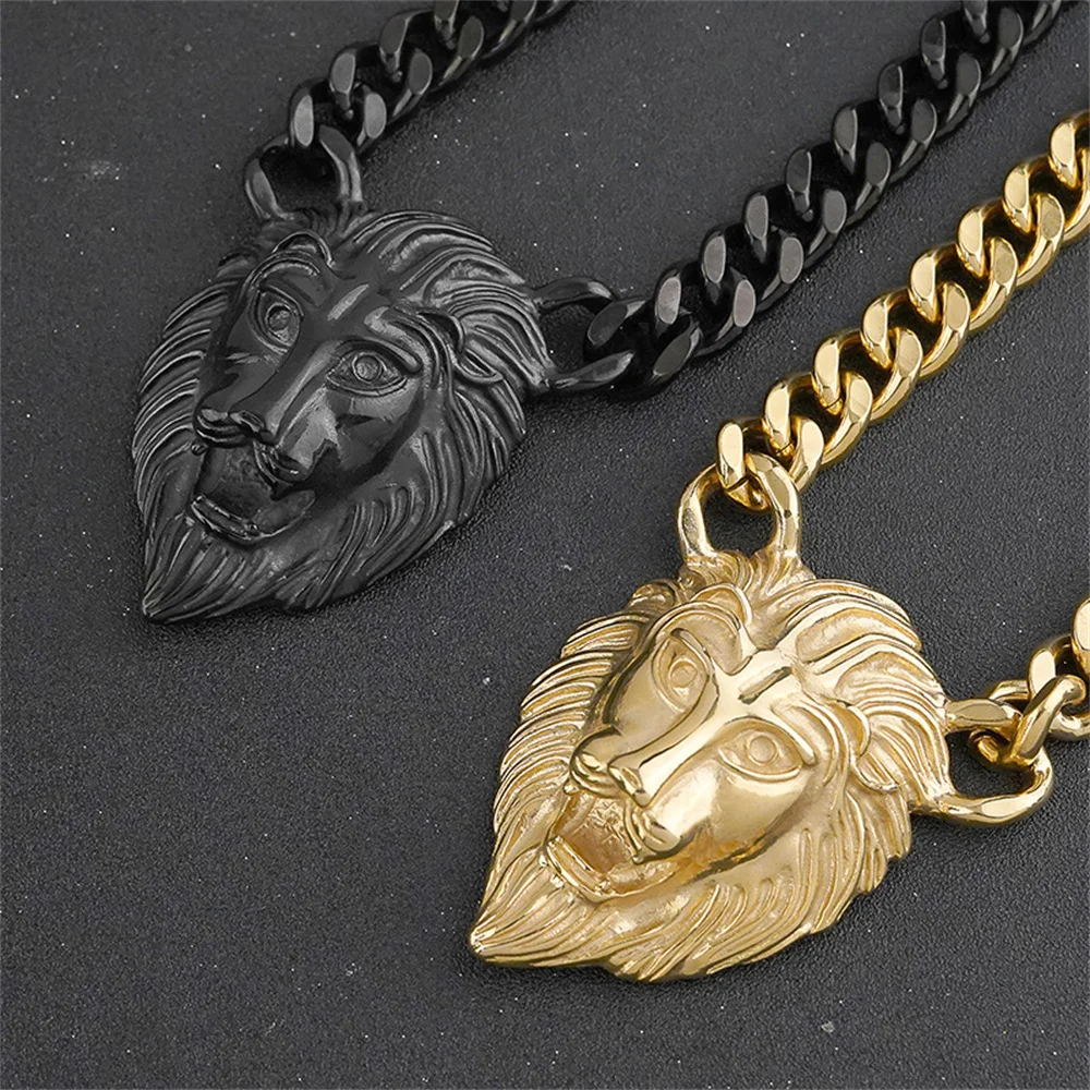 

Mens Vintage Lion Head Pendant Stainless Steel Hip Hop Rock Necklace