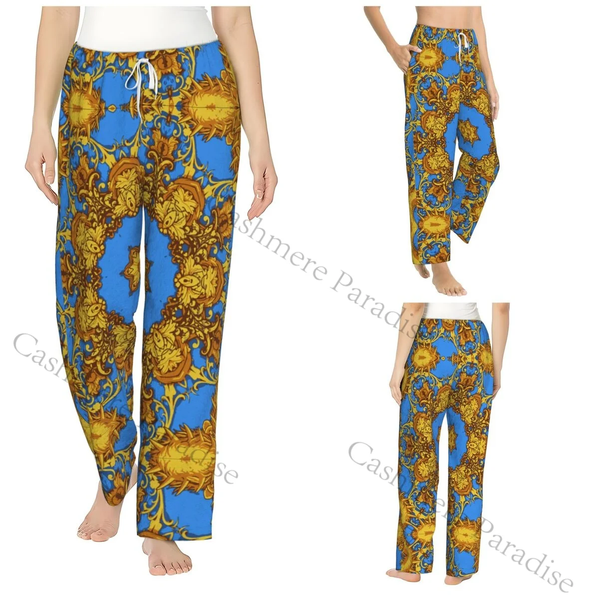 

Golden Abstracwra Women Sleep Pants Warm Flannel Lounge Pants for Winter Nights