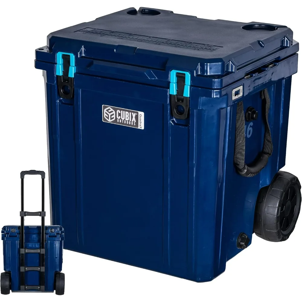 QuadraX 46QT Wheeled Rotomolded Portable Hard Cooler for Camping, Fishing, Beach | Heavy Duty Insulated Ice Chest