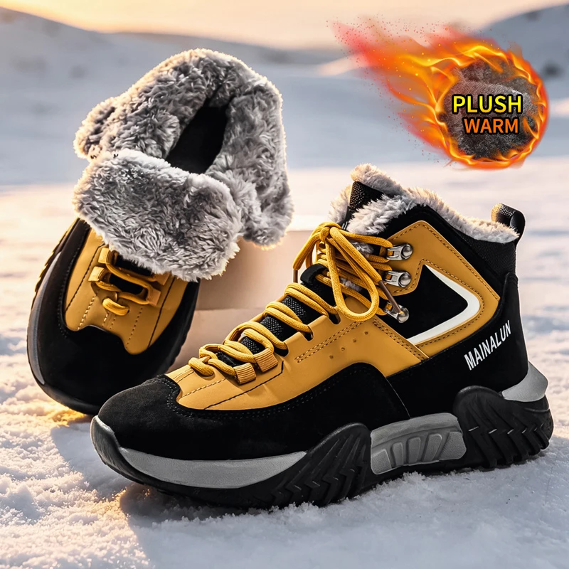 Men's outdoor snow boots, winter warm shoes, outdoor hiking boots, trekking boots, extremely cold weather boots, men's shoes, la