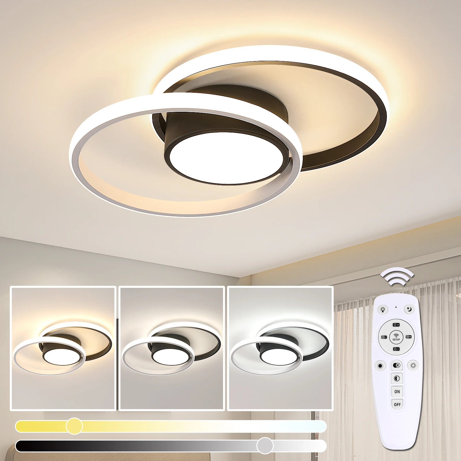 Plafonnier LED à intensité variable, plafonnier coeur 64W 3000K/4500K/6500K, lustre blanc avec télécommande pour chambre à coucher