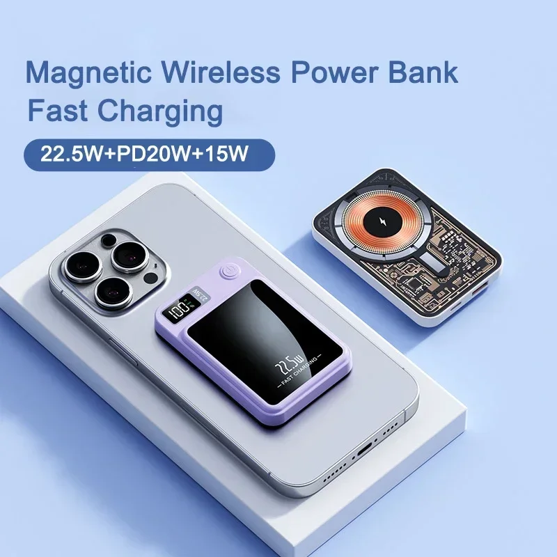 Magsafe Power Bank 20000mAh Magnetic Wireless Powerbank สําหรับ iPhone 16 15 Xiaomi Samsung แบบพกพา Induction Charger อะไหล่แบตเตอรี่