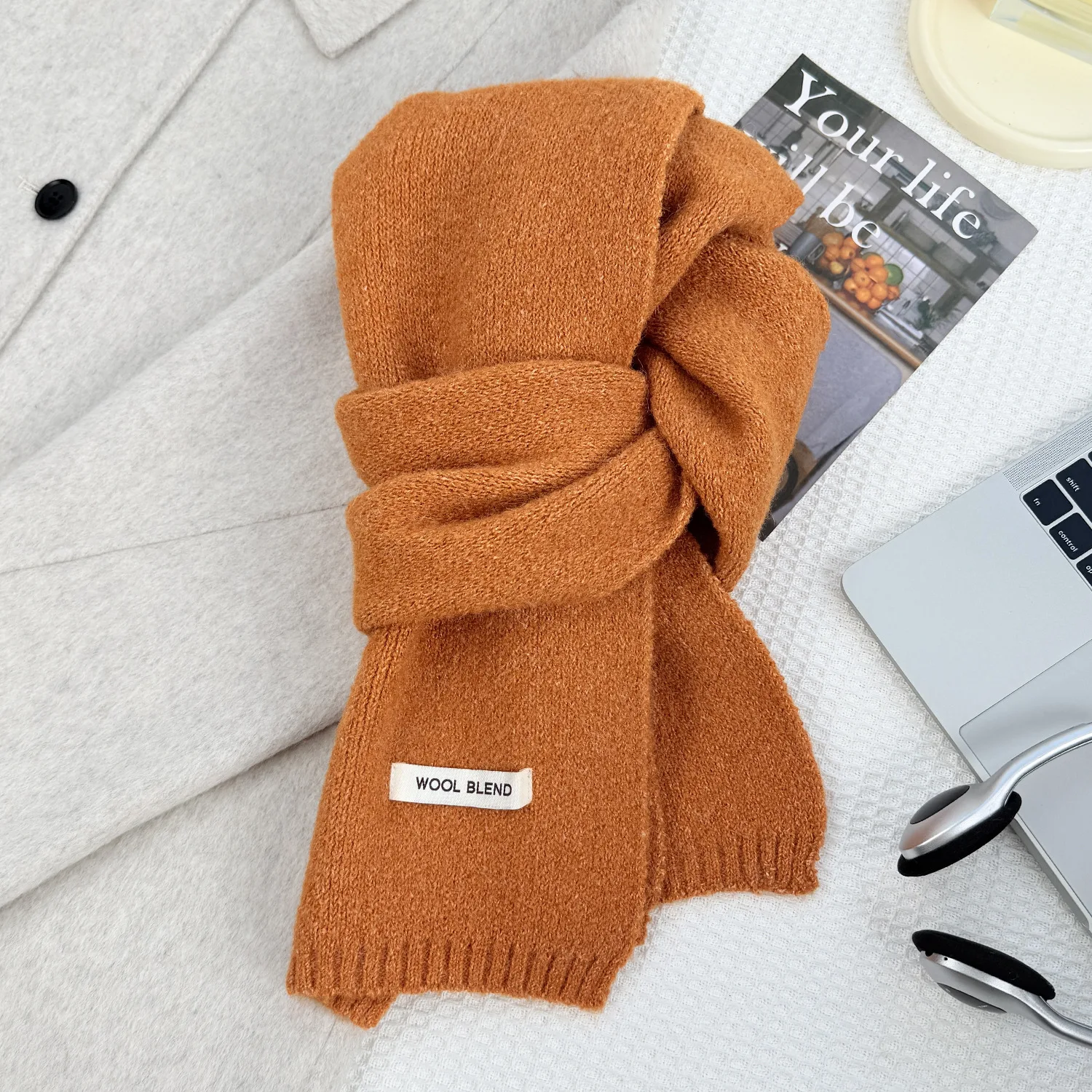 وشاح منسوج من الصوف للجنسين بلون سادة وسميك ودافئ للشتاء لتدفئة الرقبة جمالي جديد للنساء والرجال