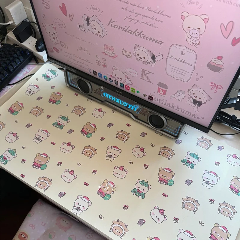 Tapis de souris en cuir PU, Design mignon, ours facile, série de noël, accessoires de clavier d'ordinateur de bureau, tapis de Table de Gamer