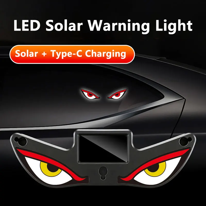 Car Devil Eye Solar Wireless Decorative Light LED Warning Light Triangle Window Rear Window Car Fun Charging Atmosphere Light