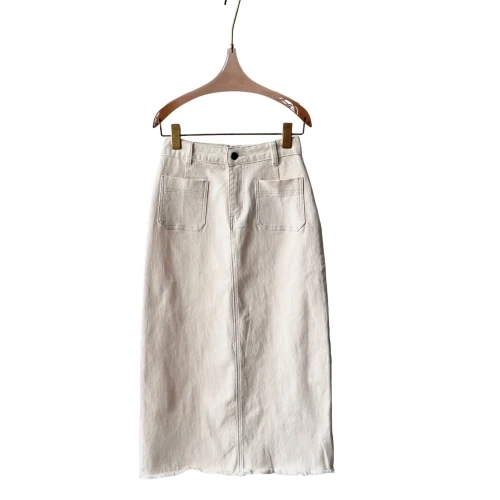 After triacetic acid slit furred straight denim skirt female thin long skirt long A-line skirt white