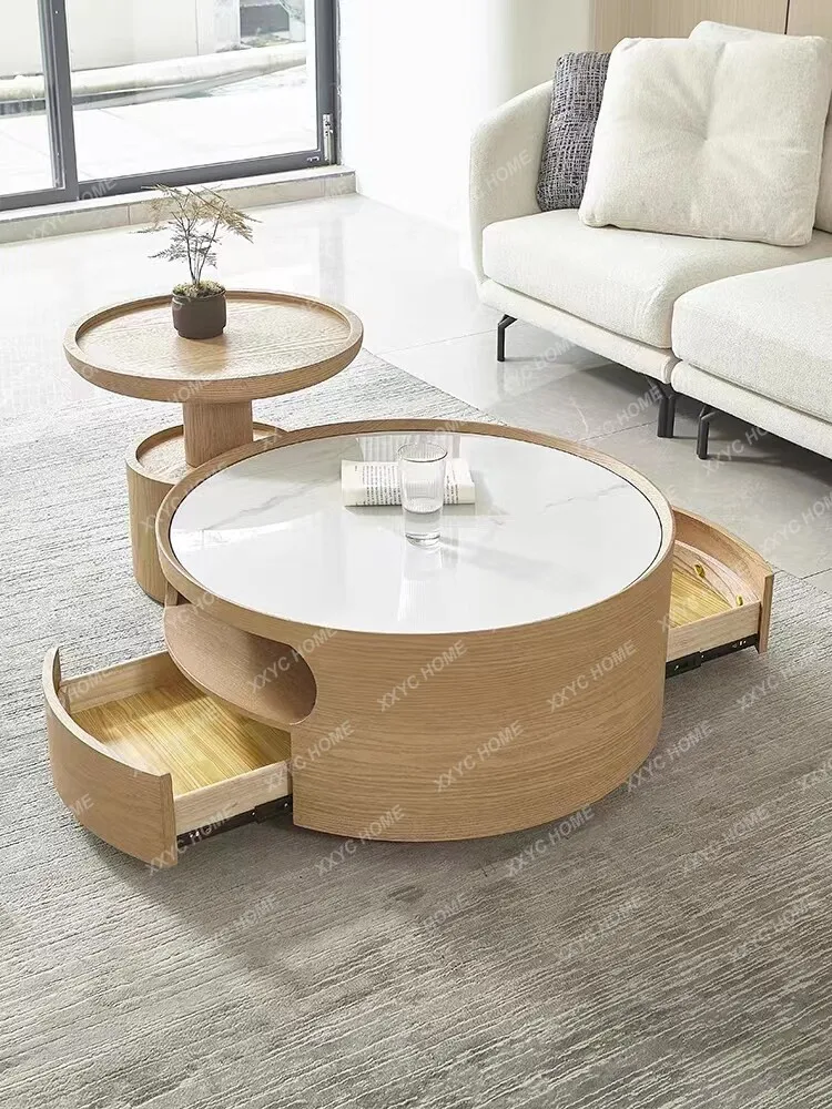 solid wood small apartment coffee table combination ash wood skin practical large capacity home living room modern simple log
