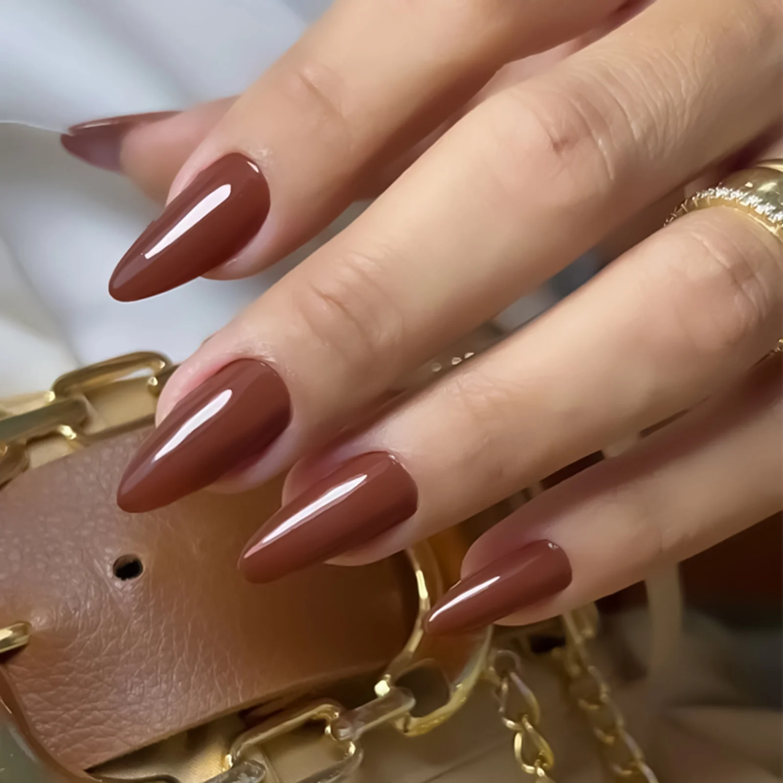 

Solid Color Fake Nails 24Pcs Almond Press On Nails for Women and Girls Fingernail Decor Simple Charms False Nails Patches