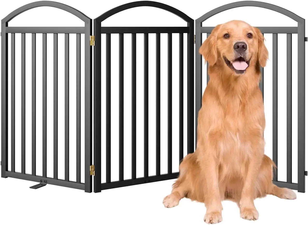 3 Panels Full Metal Freestanding Dog Gates 72 Inch Extra Wide 32 Inch Tall Free Standing Pet Gate Indoor Outdoor Foldable Fences