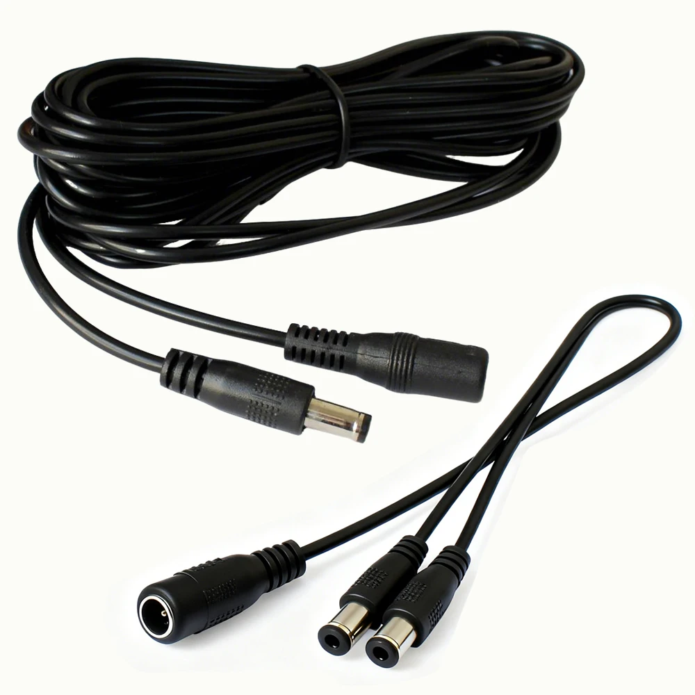 1 Female to 2 Male DC Power Splitter Cable Connector DC5.5x2.1mm 18AWG 5m DC Extension Cable For LED Strip Light CCTV Camera