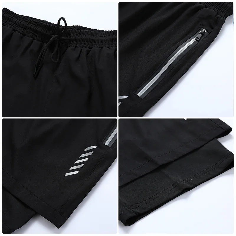 2 in 1 Men\'s Swimming Pants Marathon Track Running Sweatpants with Zipped Pockets Stretchy Quick-drying Fitness Trousers Bottoms