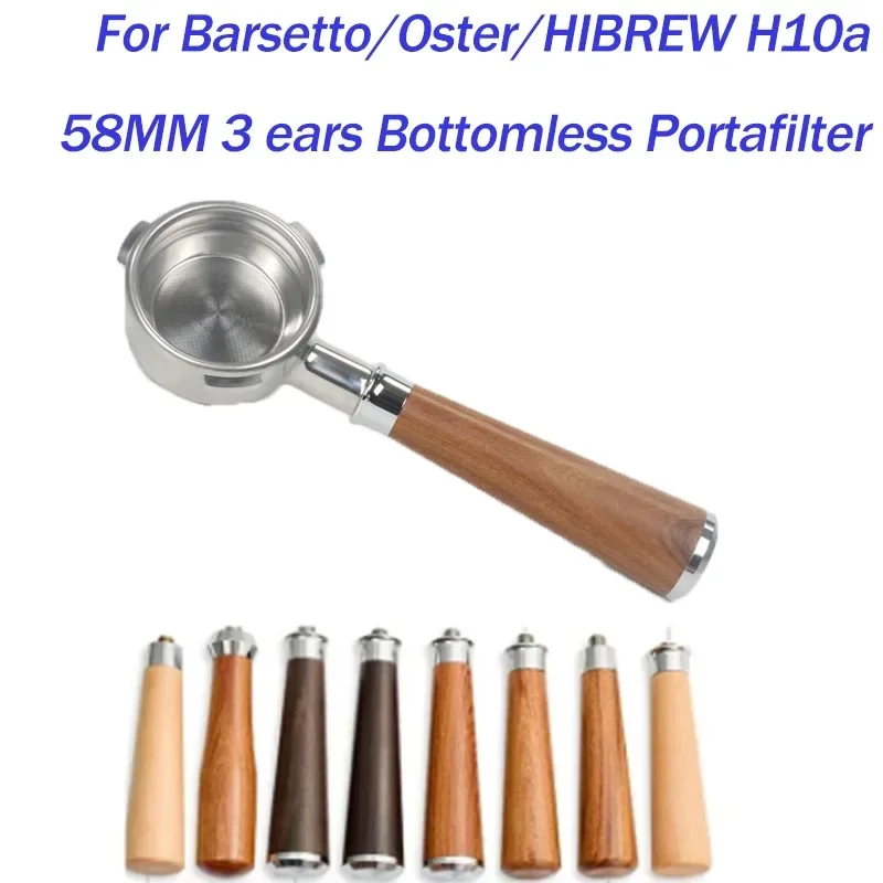 58MM 3 Ears Coffee Filter for Barsetto/Oster/HIBREW H10a Stainless Steel Bottomless Coffee Portafilter Handle Barista Tool