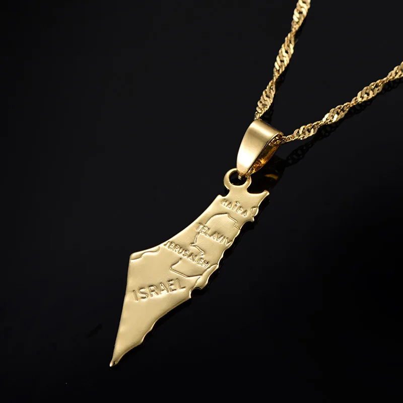 18K Gold Plated Israel Map Pendant Necklace For Daily Wear Casual Outfit Matching Gifting, Available As Single Pendant Or With
