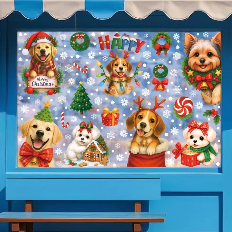 Christmas Decorations, Gift Boxes, Candy, Static Stickers, Shopping Mall Window Christmas Wreath, Puppy Glass Stickers