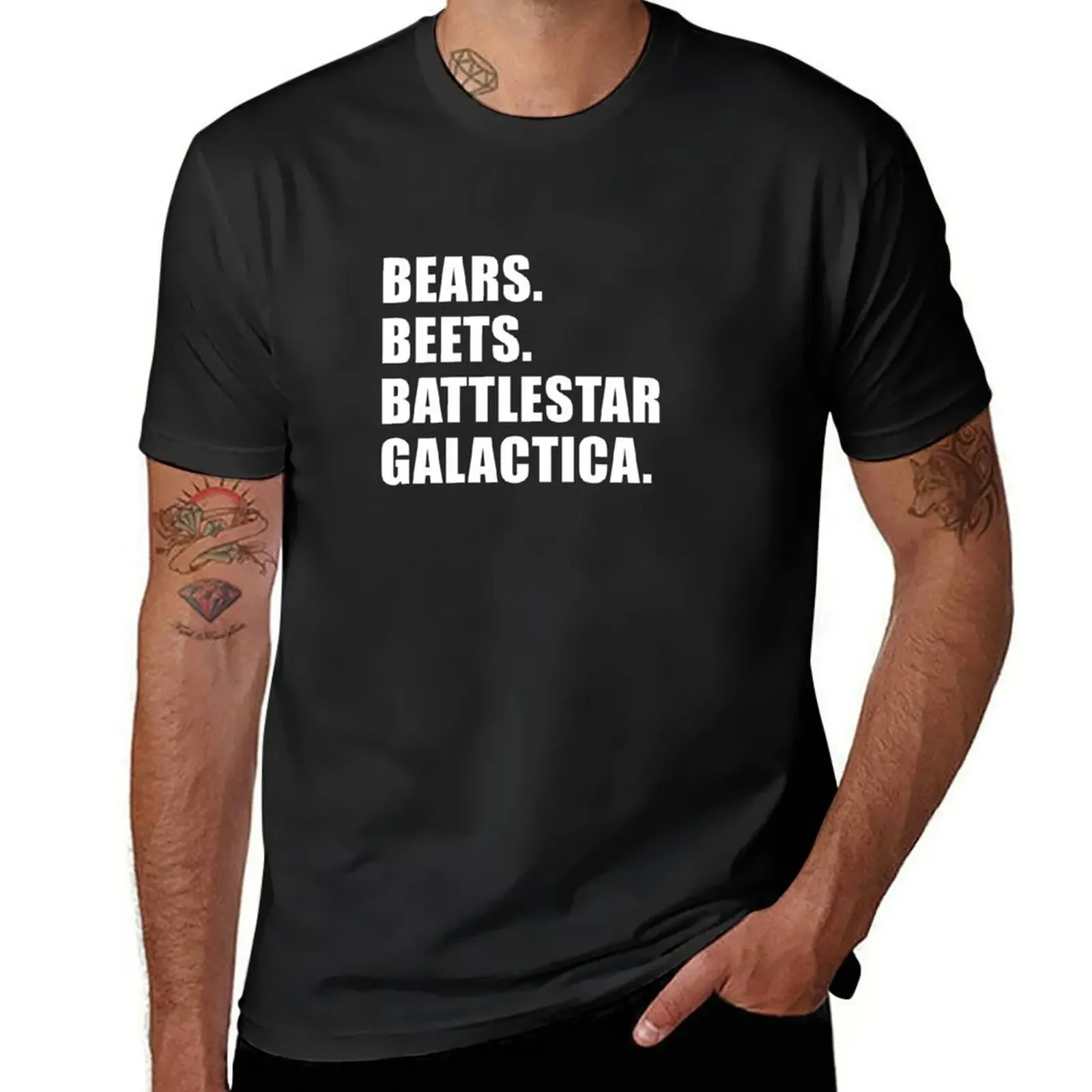 

Bears. Beets. Battlestar Galactica. (Black) T-Shirt sweat oversized graphic tee custom t shirt vintage vintage t shirt men