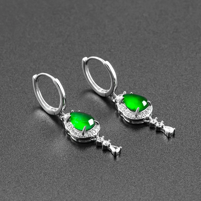 Natural A-grade Jade Sun Green Water Droplet Earrings Ice Jadeite S925 Silver Inlaid Women's High End Fashion Jewelry Drop Ship