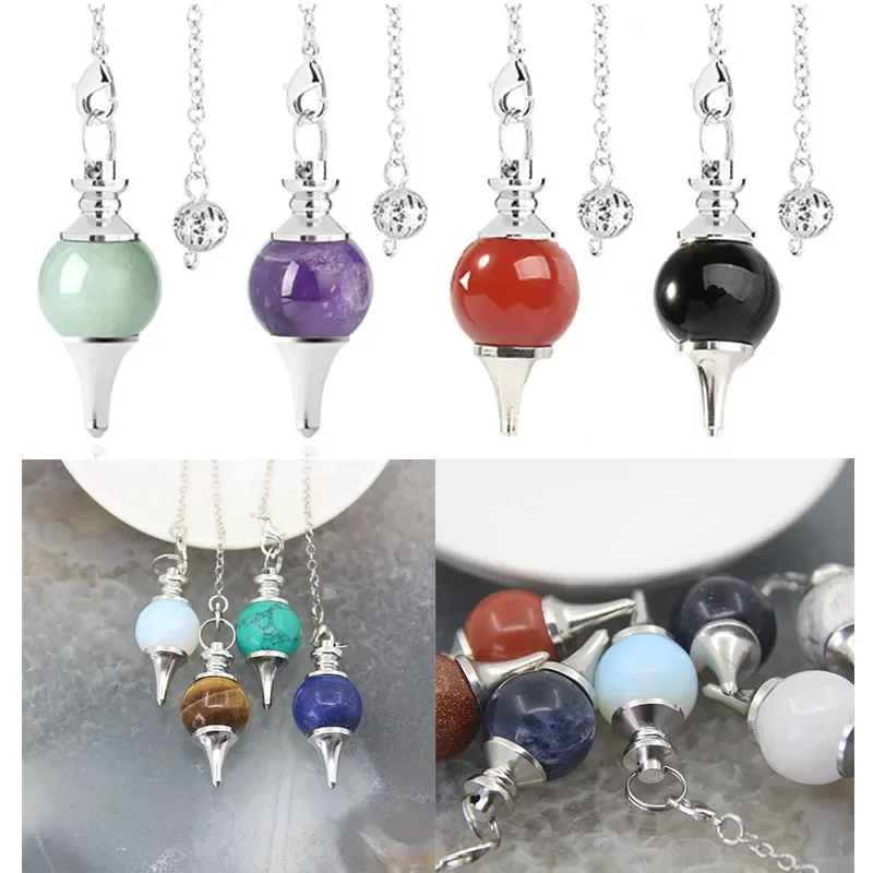 Reiki Healing Chakra Pendulum Pendants Lucky Crystal Quartz Stone Pendulum Pendant With Silvery Ball Chain Hypnosis For Necklace