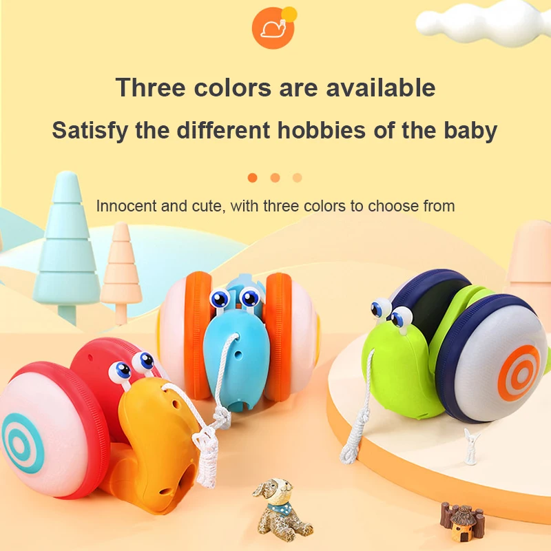 NEW Pull String Cartoon Snail Car toy Baby Learn to Crawl and Pull Toy with Light and Music Early Education Toys for Children