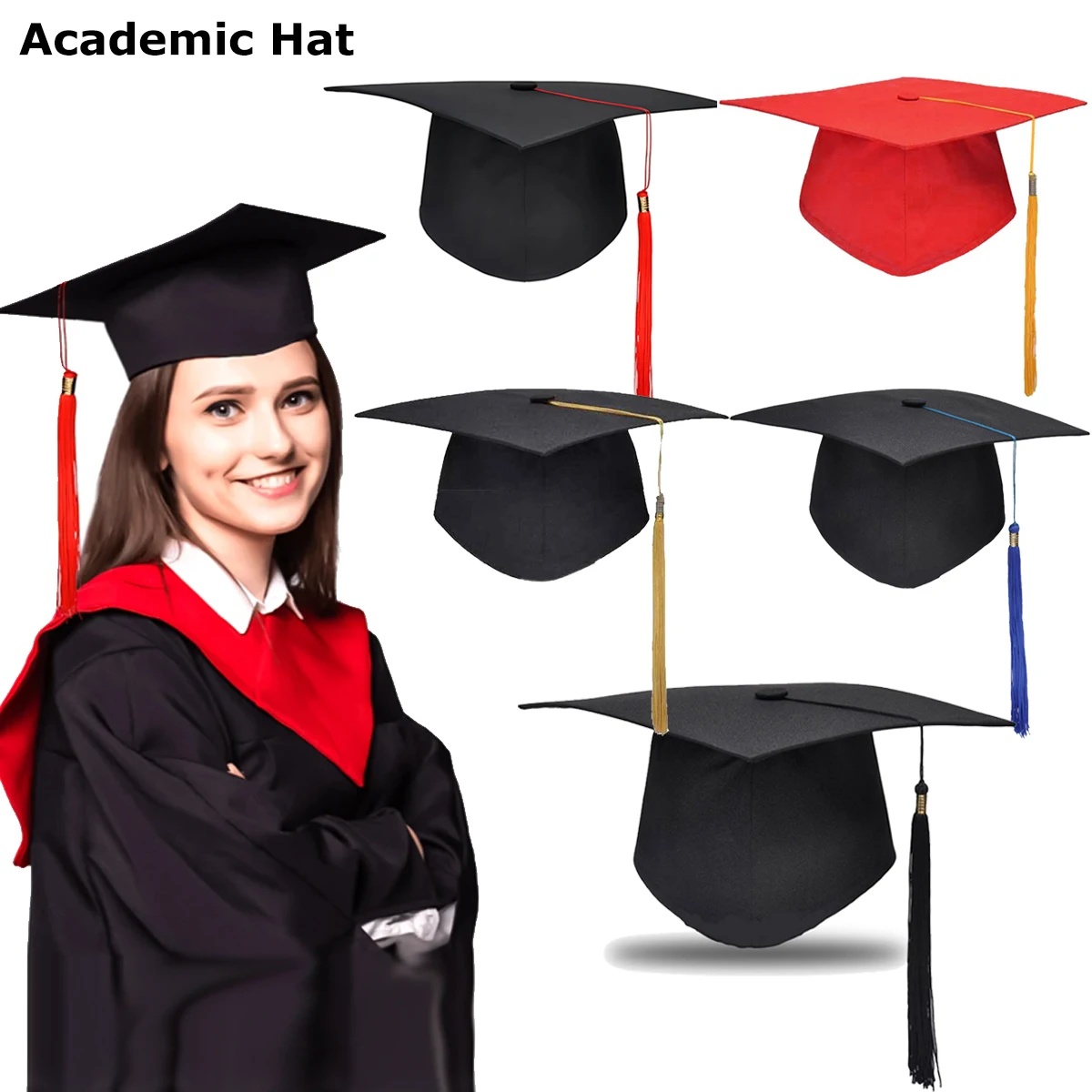 School Graduation Tassels Cap Mortarboard University Bachelors Master Doctor Academic Hat