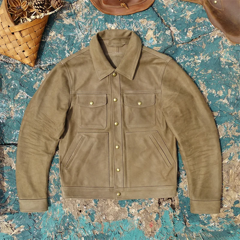 

US Sto Genuine Leather Jaet Men's Denim Sle No Reversible Fce ort Length Slim Fit Faion Urban Workwear