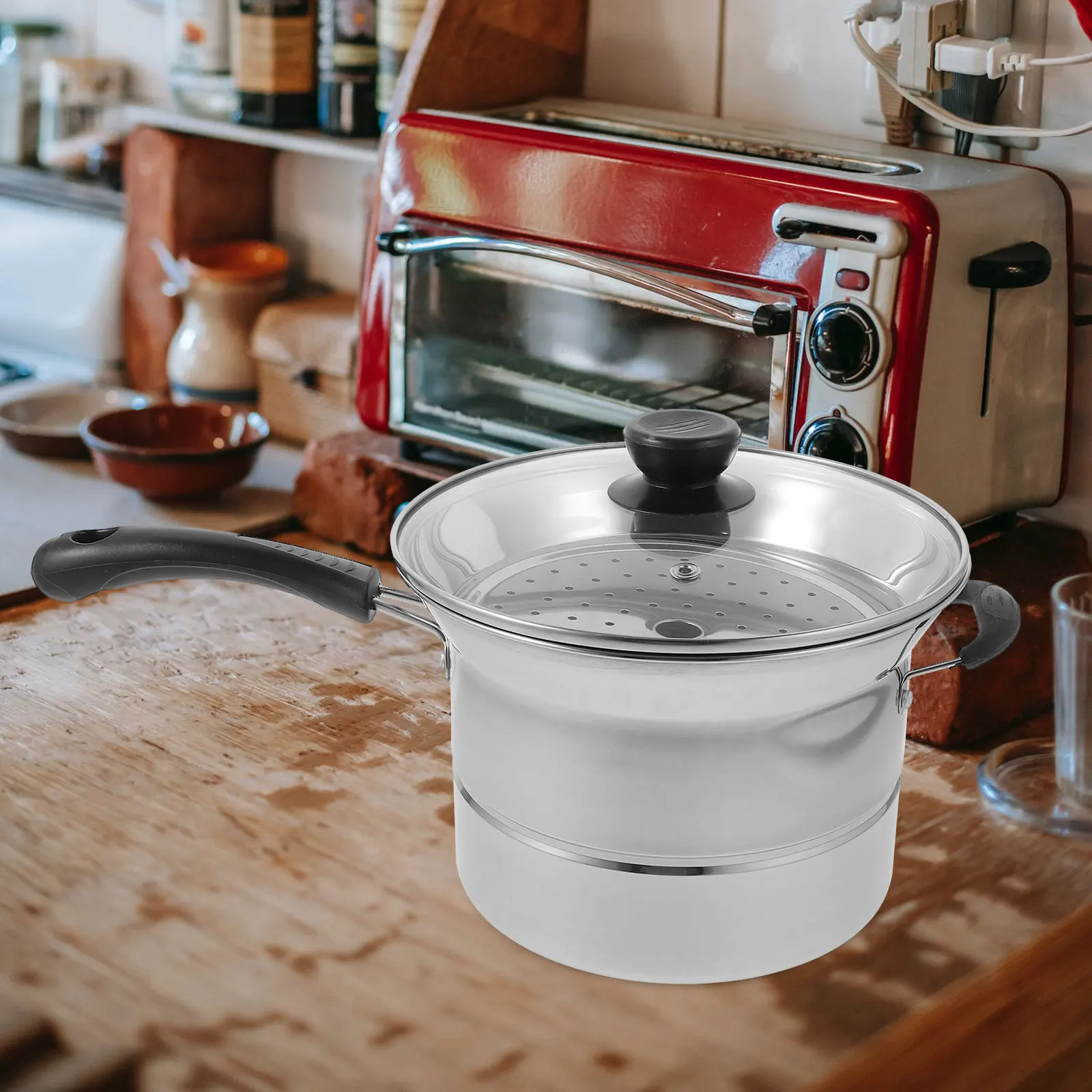 

1 set Multi-Purpose Deep Fryer Pot Stainless Steel Small Saucepan Non- Clean Single Handle Soup Milk Cooking Chip Pan