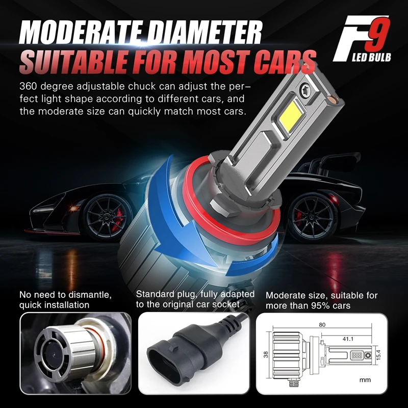 F9 180W 16000LM H7 LED Bulb LED H7 headlight kit Fog Light H4 H7 H8 H11 H1 9005 9012 Car LED Lamp LED Headlights Bulb