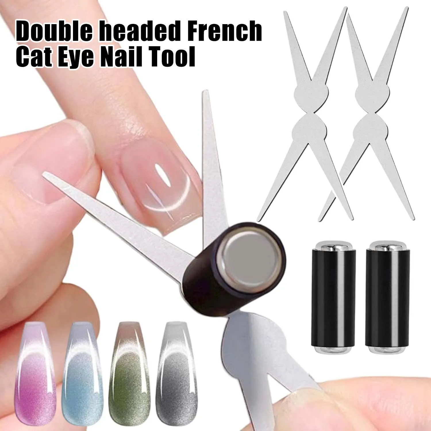 Ensemble d'aimants pour Nail Art français à Double tête, tige magnétique œil de chat, bricolage, effet croissant en forme de V, vernis à ongles Gel, outil de manucure