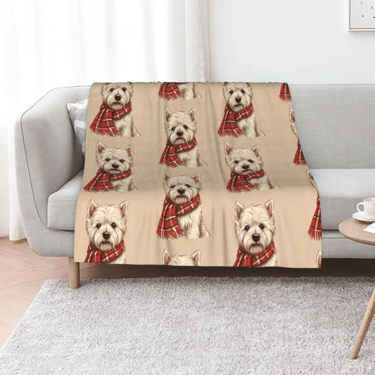 West Highland White Terrier Westie Christmas Plaid Watercolor Throw Blanket Soft Vintage Comforter Beach Blankets