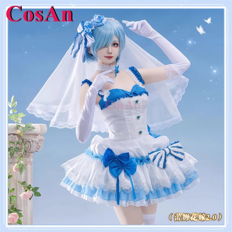 CosAn Anime Re:Zero Ram/Rem/Emilia Costumi Cosplay V2.0 Splendido ed elegante abito da sposa Halloween Party Giochi di ruolo Abbigliamento S-XL