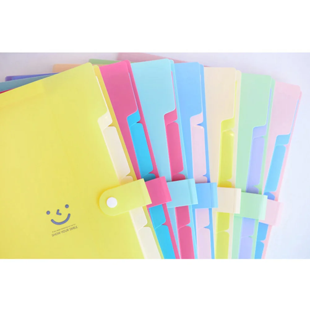 Smile Face File Folder A4 Plastic Snap Closure 5 Pockets Expanding Accordion Organizer For Documents Papers Storage Office