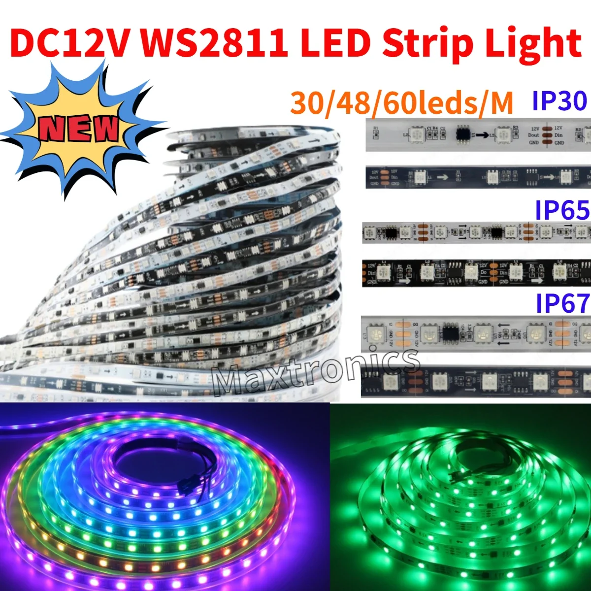 

1/3/5M WS2811 LED Strip Light Ultra Bright 5050 SMD Addressable 30/48/60leds/M White/Black PCB RGB LED Pixel Lamp Tape DC12V