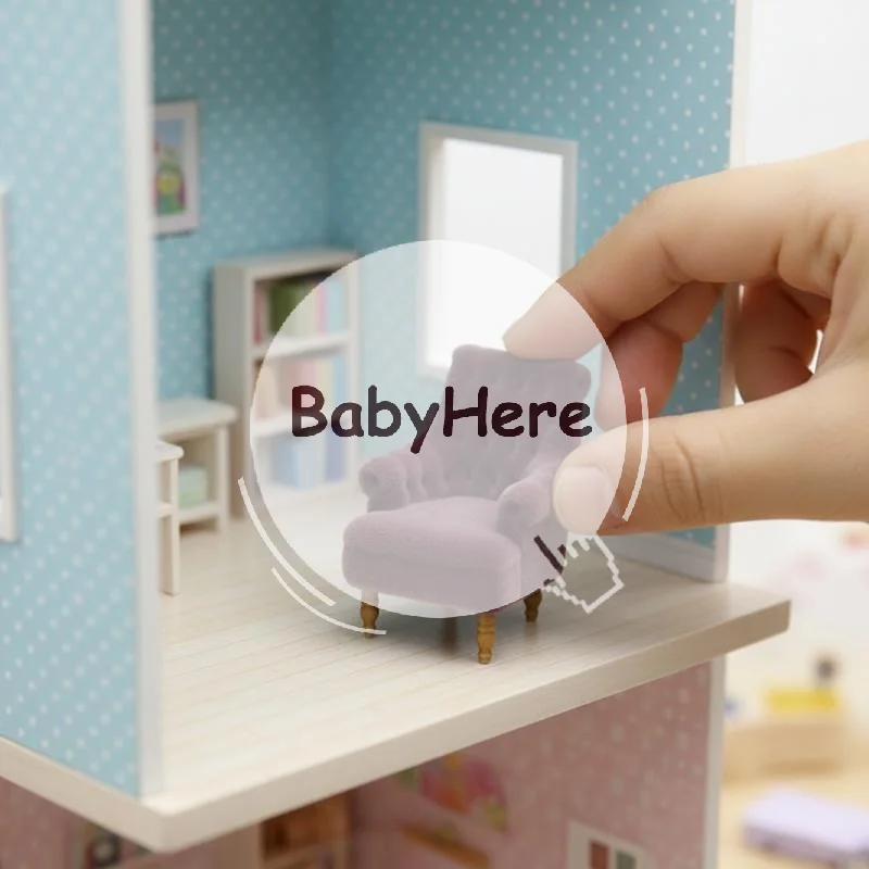 

Flocked Mini Armchair Sofa 1Pcs 112 120 125 130 Scale for Dollhouse Room Scene Decor Furniture Prop