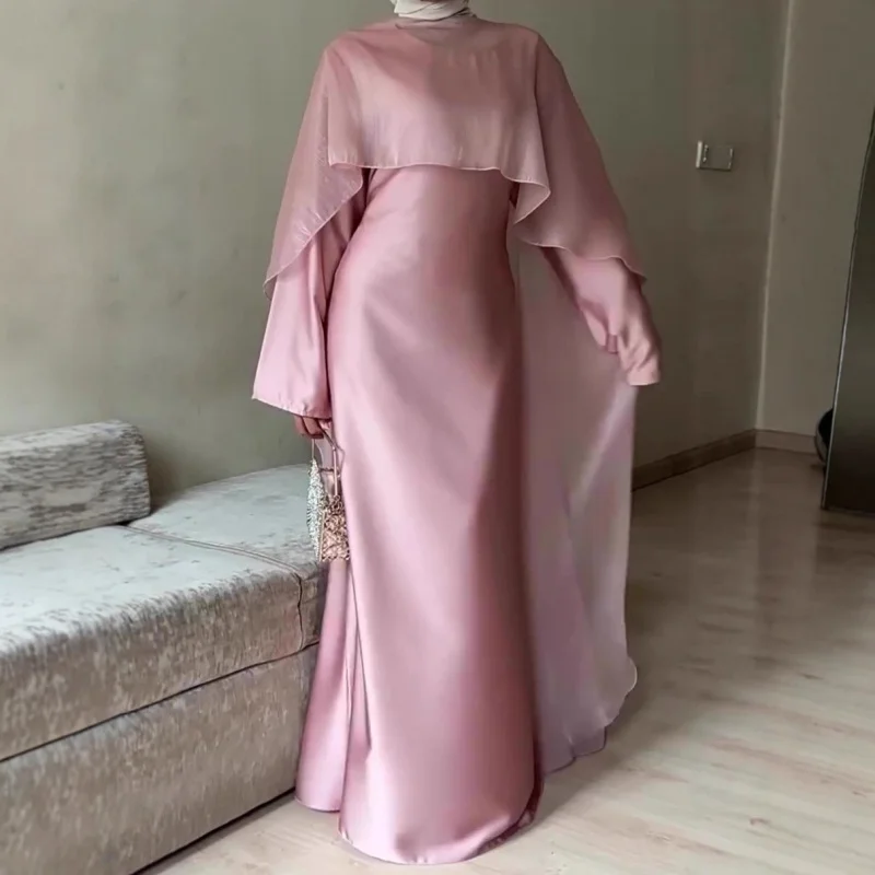 

2025New autumn style soft sweet temperament long-sleeve long dress silky slip dress for women