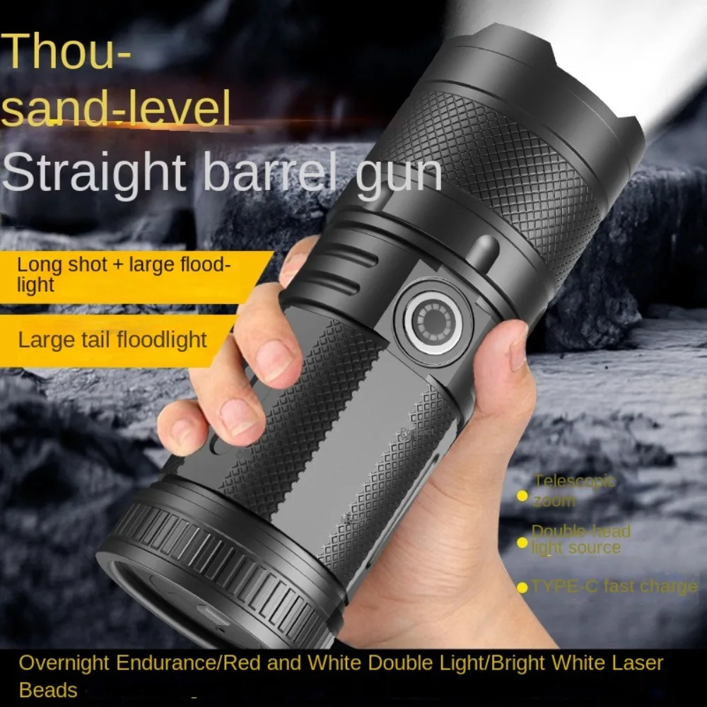 

Мощный белый лазерный фонарик из пластика с хвостовым прожектором COB, телескопический зум-фонарик, перезаряжаемый водонепроницаемый