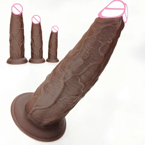 Realistic Silicone Coffee Black Dildo Soft Penis Vaginal Anal Training Masturbator Anal Butt Plug Adult Sex Toys for Women Men