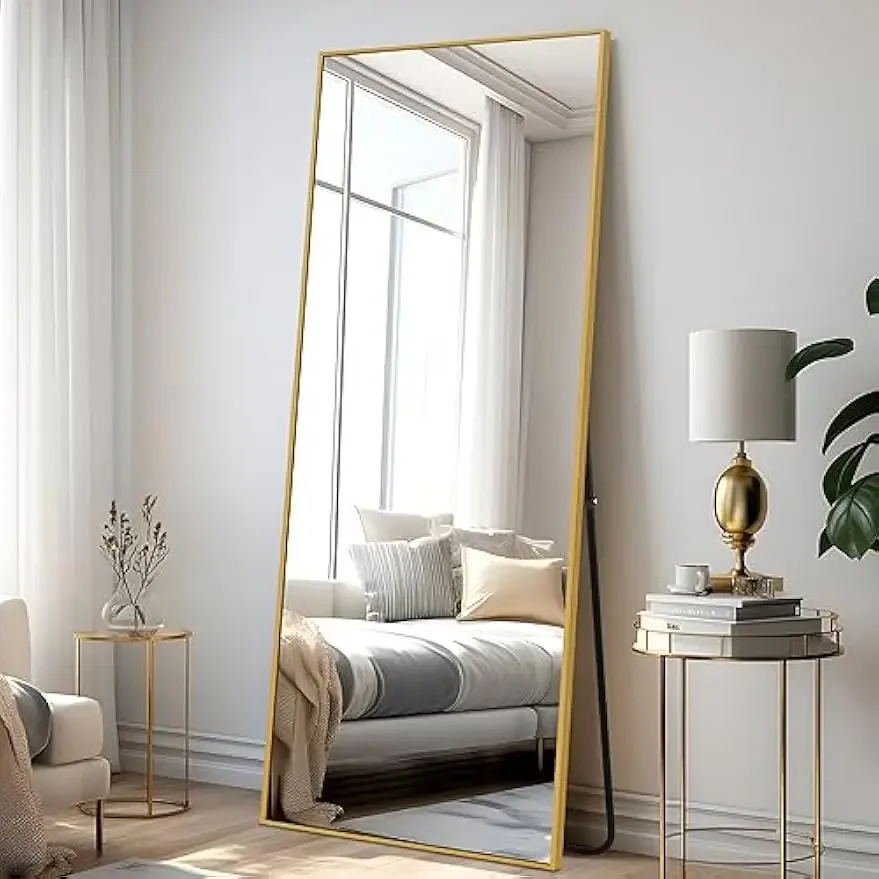 Full Length Floor Mirror Standing Hanging or Leaning Against Wall, Large Rectangle Bedroom Dressing Mirror Wall-Mounted,