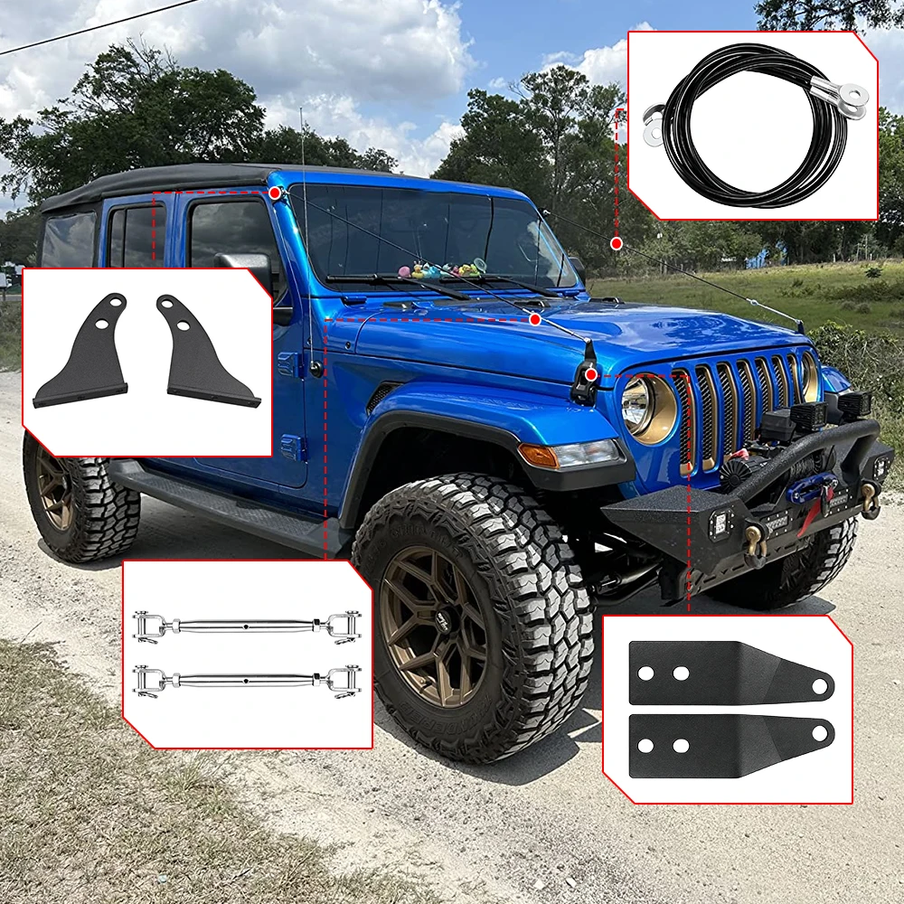 Adjustable Limb Riser Kit Windshield Protector Sub-line Branches Bracket for Jeep Wrangler JK JL JLU 2007-2025