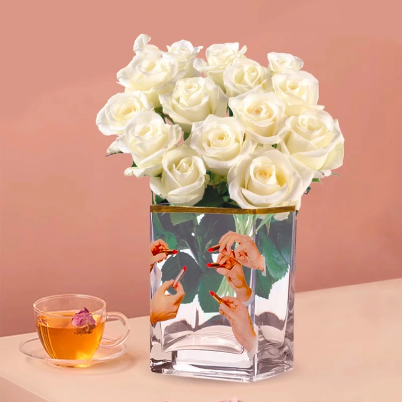 Glass Vase Creative New Year Gift Living Room Flower Arrangement European Art Decoration Vase