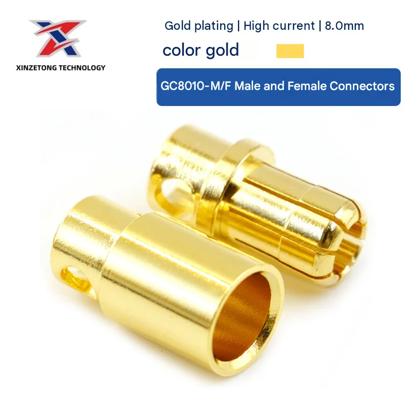 Amass GC8010-M/F Original 8.0mm Gold-Plated Banana Plug Connector for RC Models (Motor/ESC Connections)