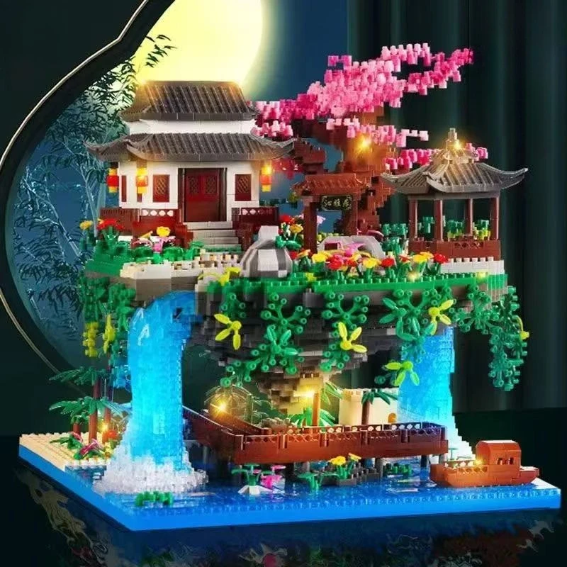 Taohuatan Cherry Blossom Tree House DIY Building Block Chinese Ancient-Style Architectural  Office Home Decor Brick Kids Toys