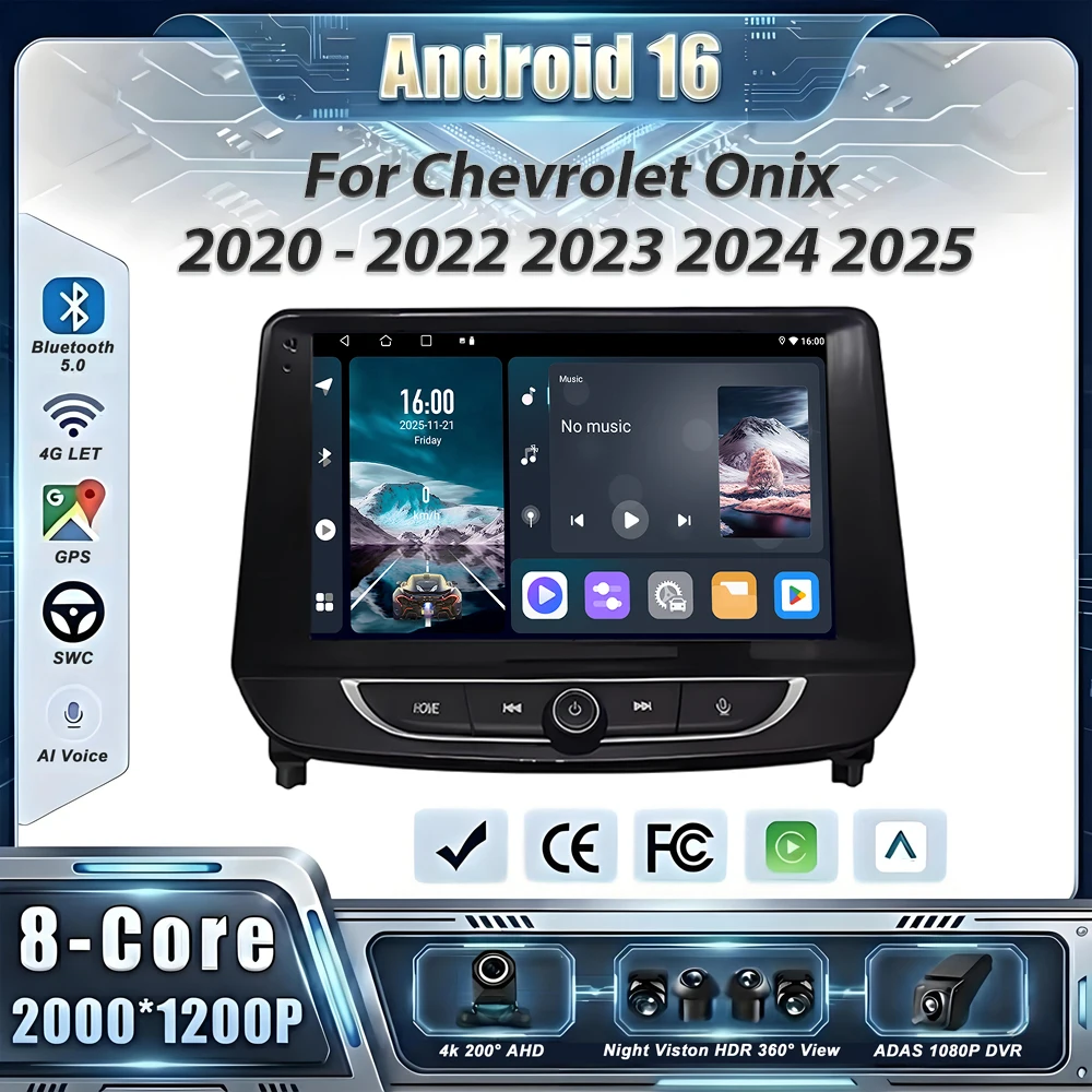 Android 16 For Chevrolet Onix 2020 - 2022 2023 2024 2025 Car Multimedia GPS Radio Navigation Player CarPlay Touch Screen DVD BT
