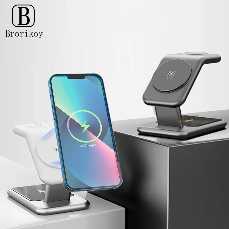 

15W Magnetic Wireless Charger Stand 3 in 1 Fast Charging Dock Station For iPhone 14 13 12 Pro Max Mini Apple Watch 7 Airpods Pro