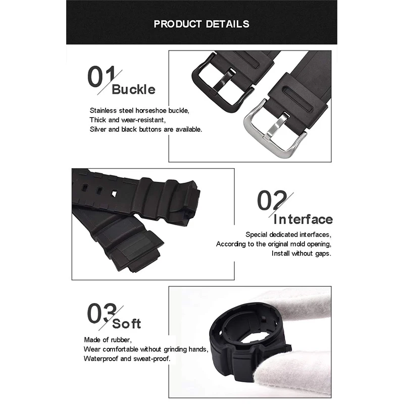 16mm Silicone Straps For Casio Watch MCW-100H/110H/W-S220/HDD-S100 WV-200/AE-2000/2100 Replace Wrist Band With Tool Accessories