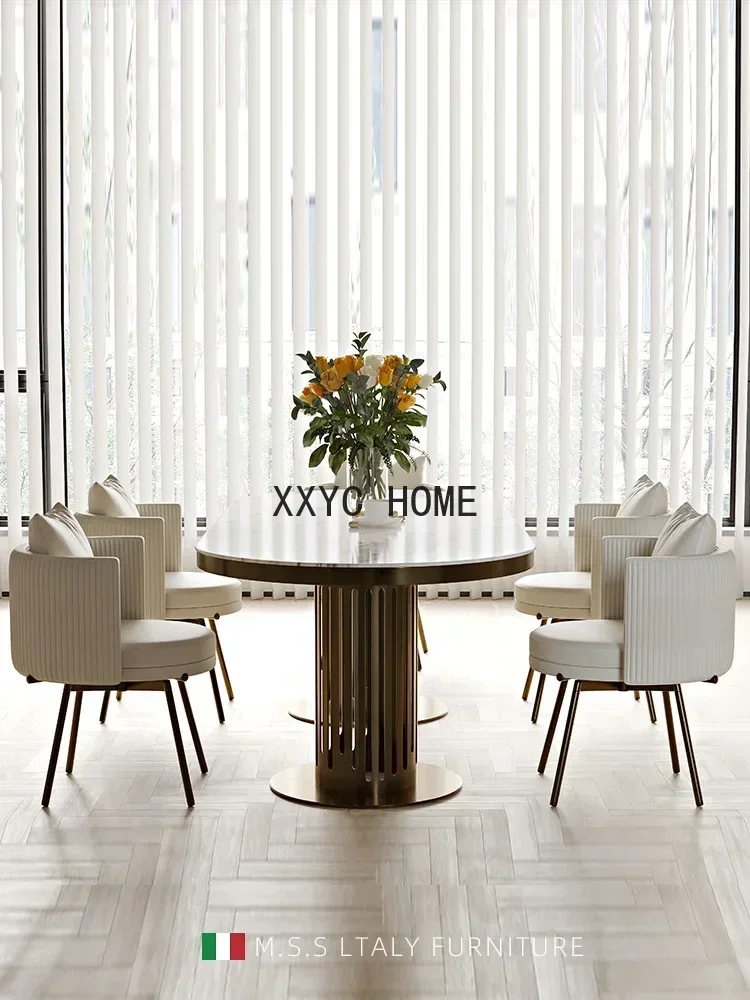 

TAO Light Luxury Natural Marble Dining-Table High-End Oval Dining Tables and Chairs Set