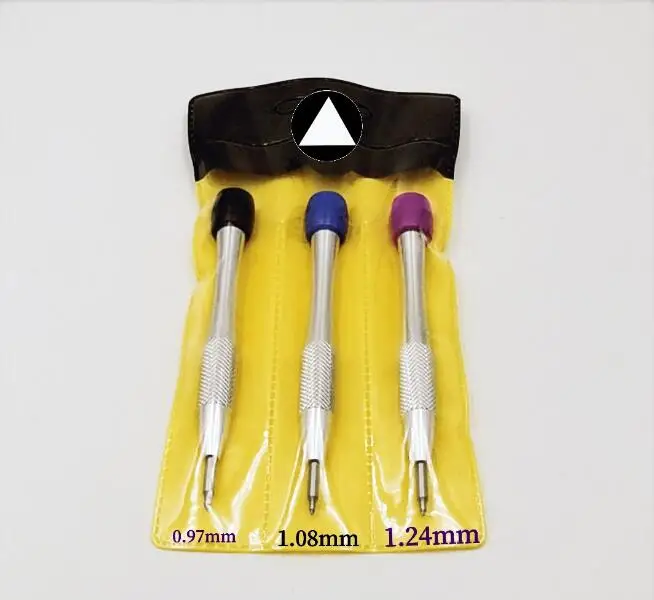 W0596 Watch Repair Tool Set of 3pcs Screwdrivers with 0.97mm 1.08mm 1.24mm Triangle Shaped Blade