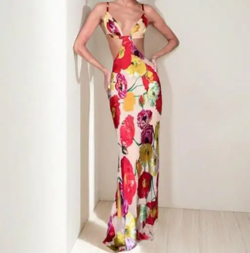 

2025 New Women's Floral Fashion Sexy Slimming Strap Dress