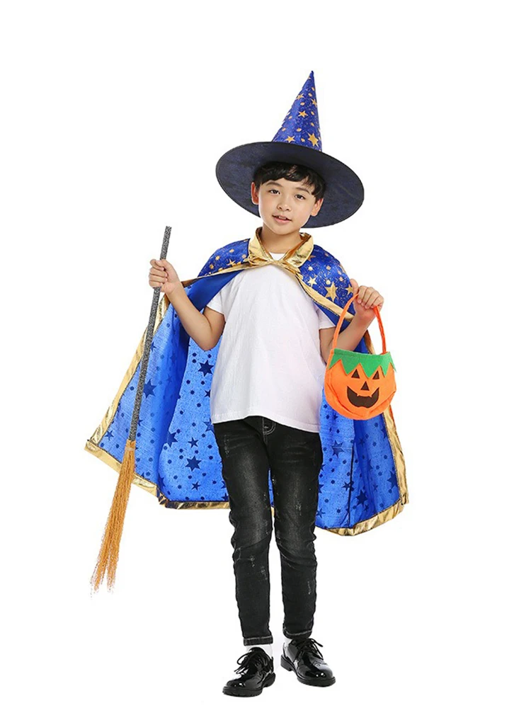Children's Halloween Show Witch Demon Costumes Kid's Cloak Five-Star Cloak Magician's Cloak Makeup Ball Stage Costumes