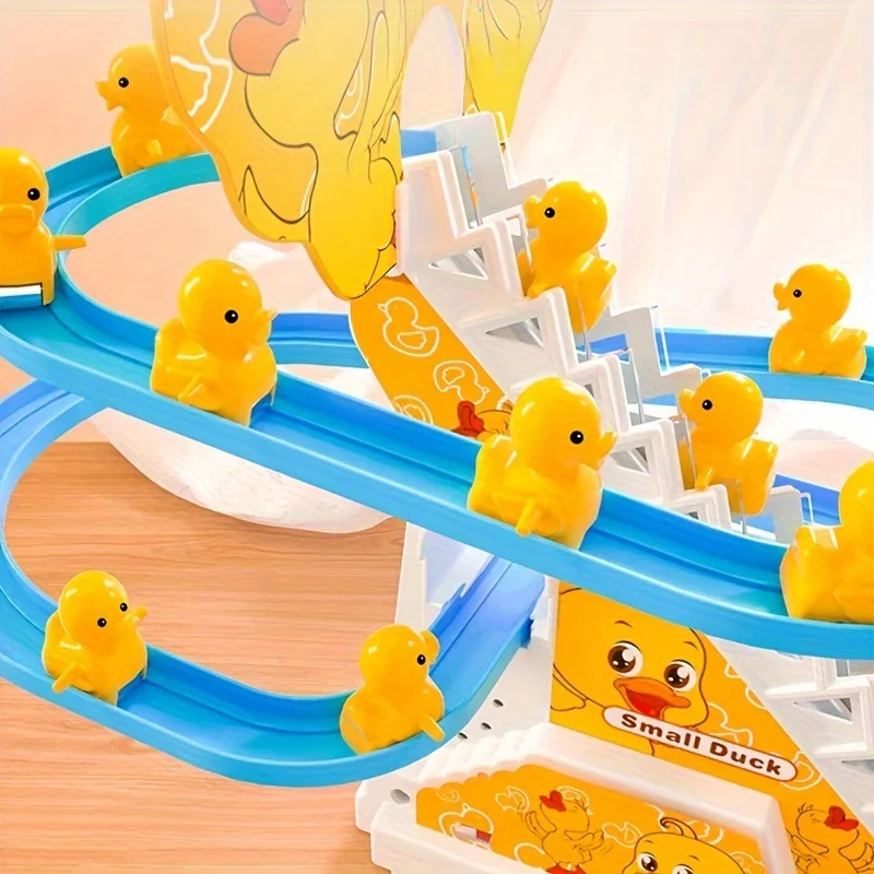 Juguete Ducky para subir escaleras con luces y música, tobogán de pista para niños, juguete de carrera divertido y lindo, perfecto para regalos de cumpleaños