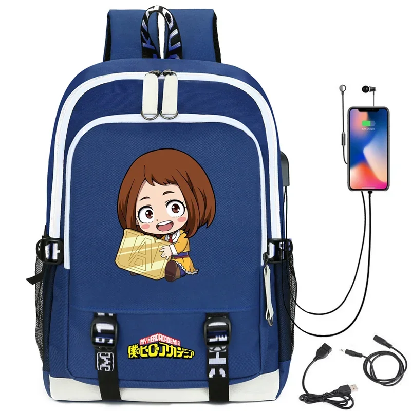 My Hero Academia Deku Backpack with USB Charging Port Cute MHA All Might Cosplay Bookbag for Boys Girls Gift School Mochila