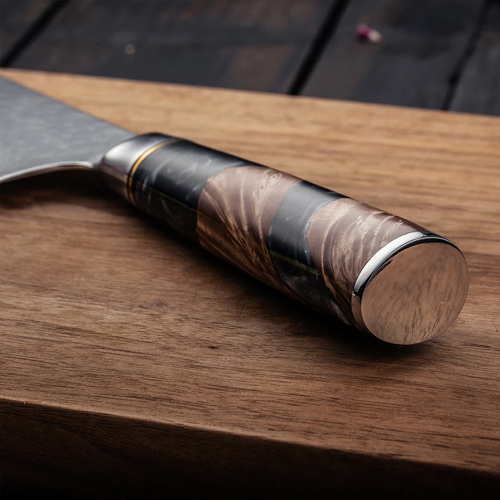 YAN 7.5Inch Japanese Damascus Bread Knife 67 Layers VG10 10Cr15CoMoV Steel Core Bread Knife Resin Black Maple Burl Handle